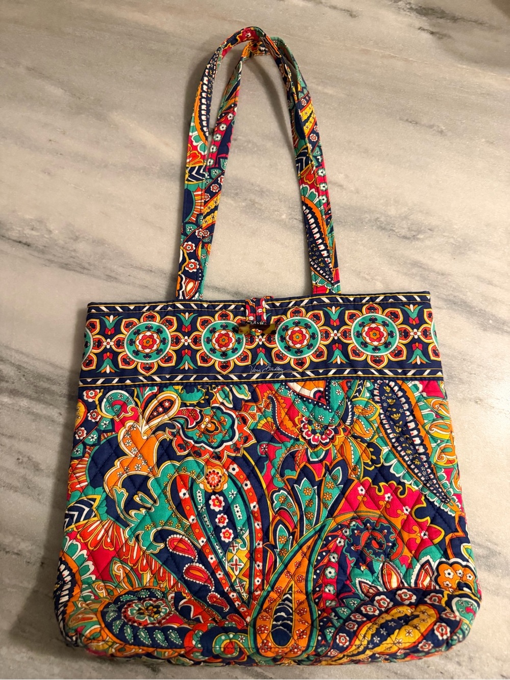 Vera Bradley Paisley Quilted Tote in Navy, Teal, Orange & Red